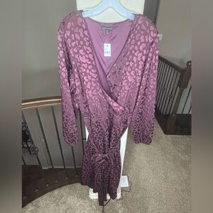 Lane Bryant Leopard Surplice Jacquard Faux Wrap Belted Stretch Midi Dress NEW